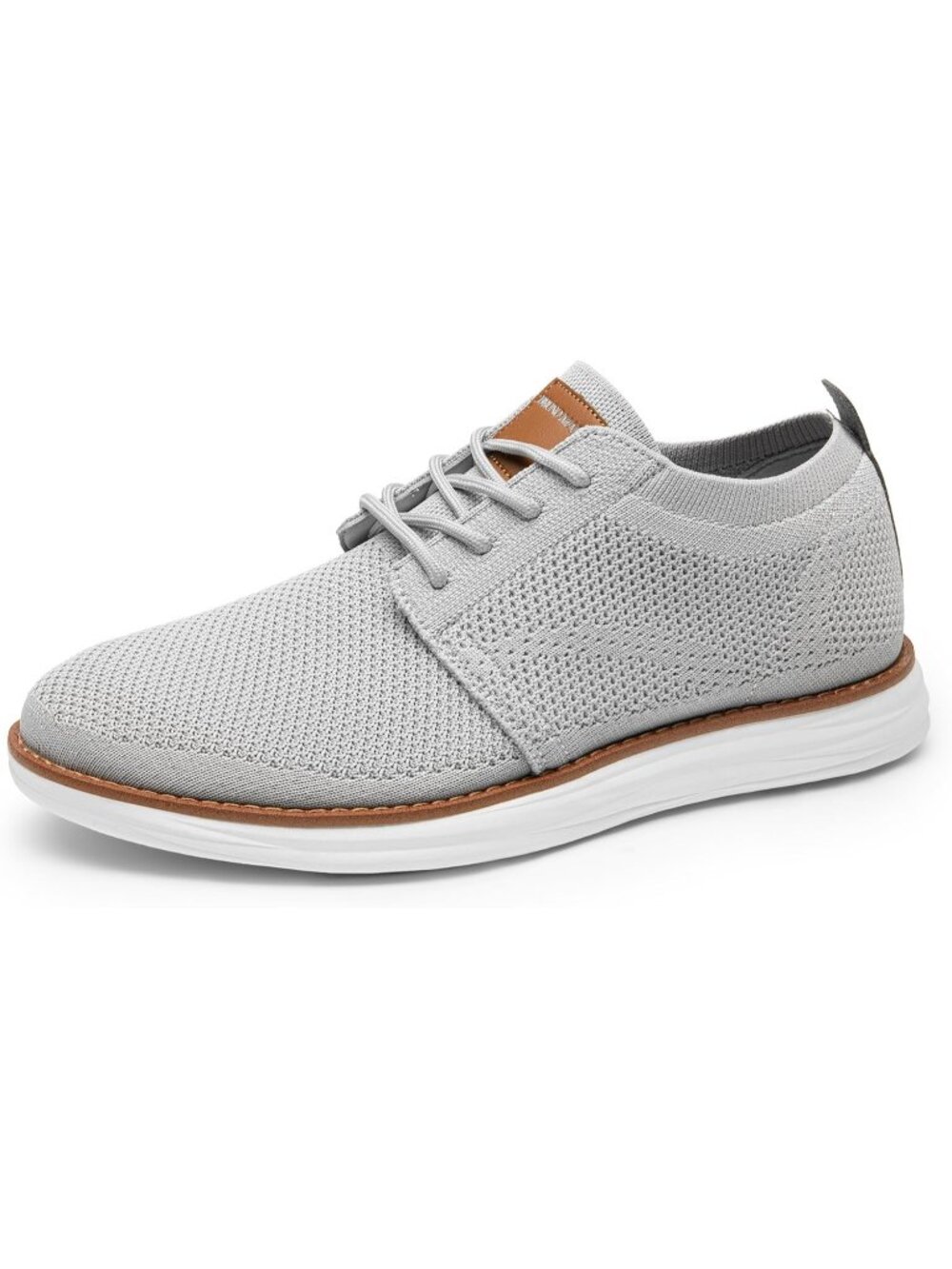 Mens Grey Faux Leather Bruno Marc Knit Flex Breeze Casual Fashion Sneakers